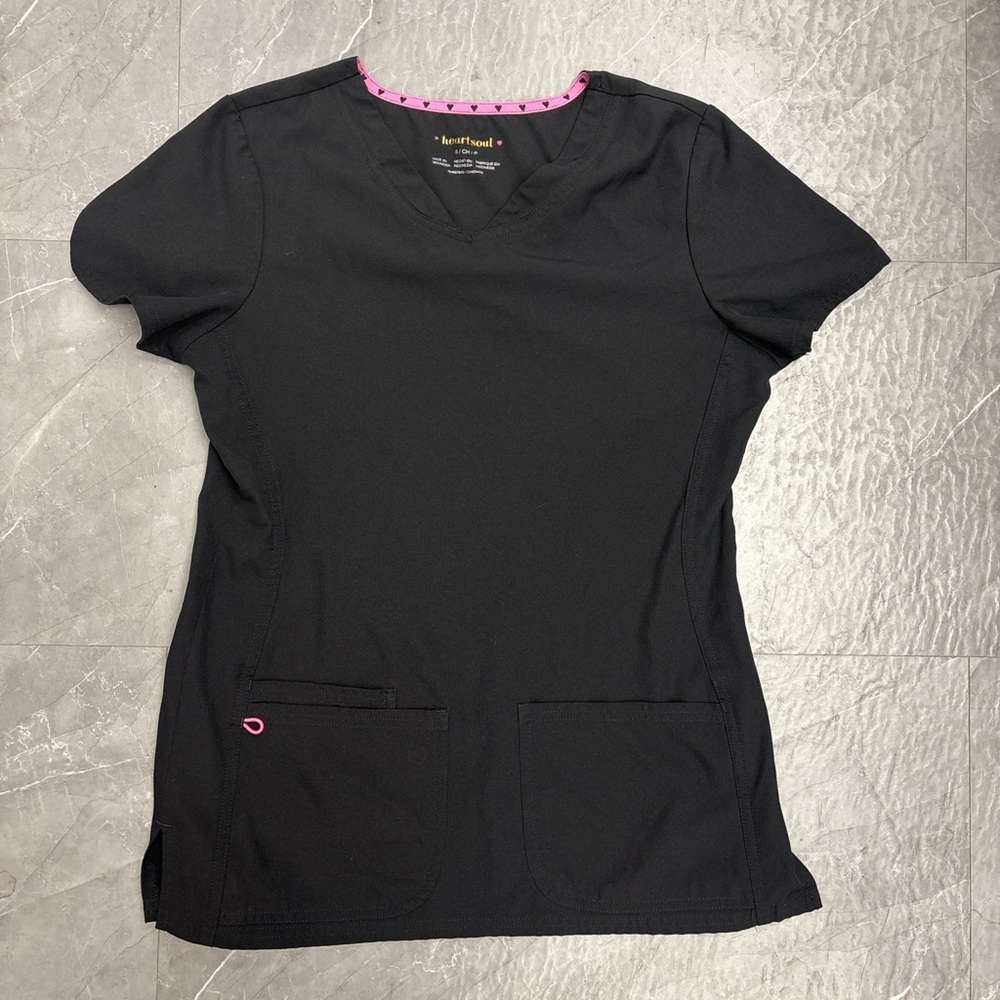 HeartSoul Black Scrub Top with Pink Trim